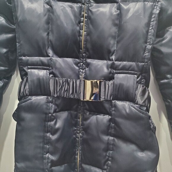 LAUNDRY by Shelli Segal Black Satin Down Cloud Quilted Puffer Coat - Picture 3 of 15